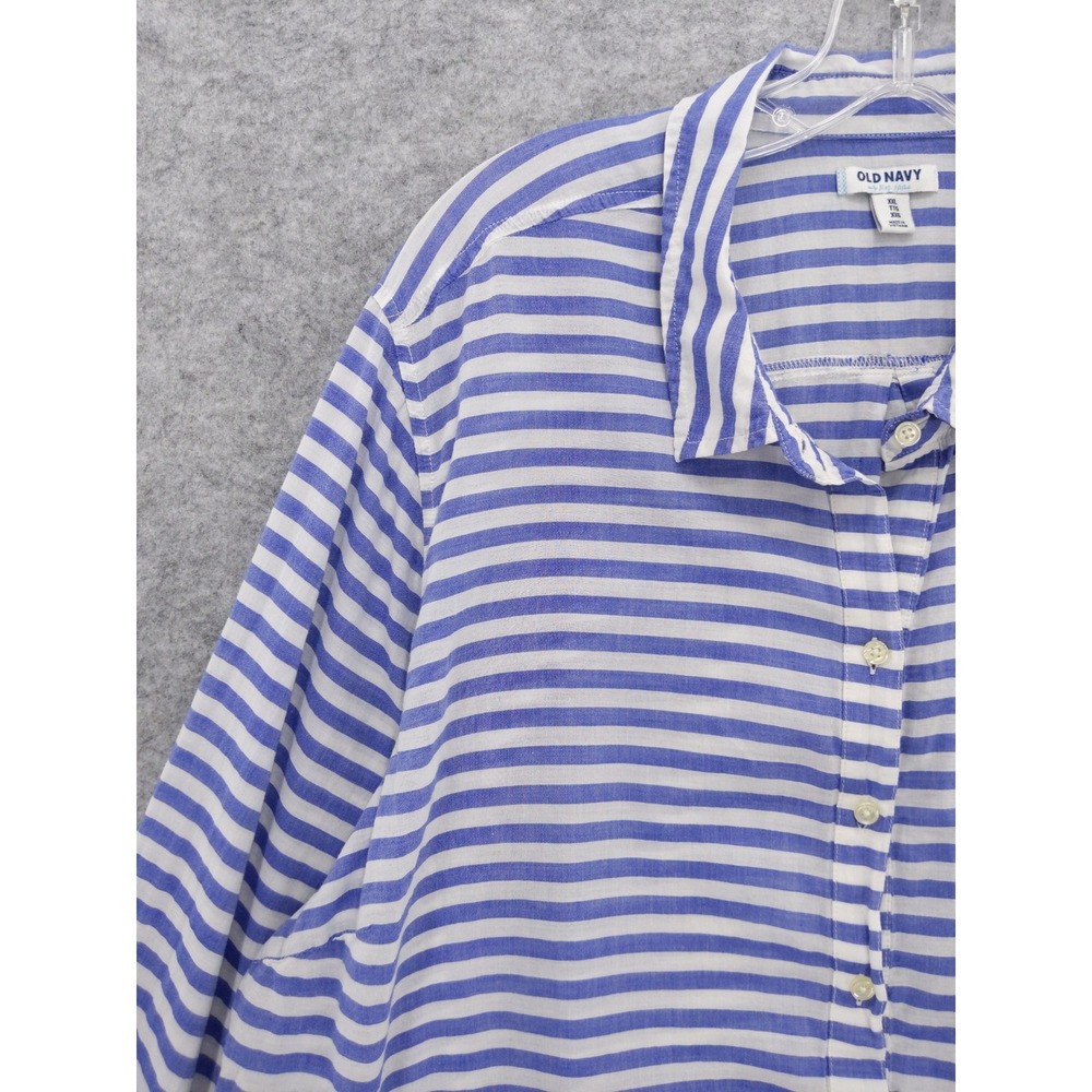 Old Navy Striped‎ Popover Shirt Blue White Long Sleeve Casual Top XXL - Picture 2 of 8